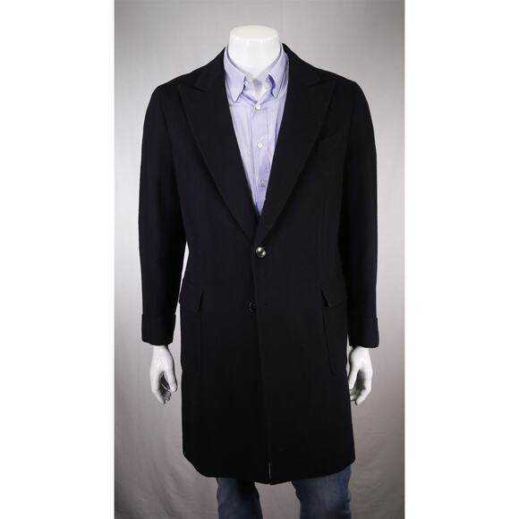 Facoltanimo Ginza Tailor Bespoke Navy Blue 100% Cashmere Peak Lapel Overcoat 38R